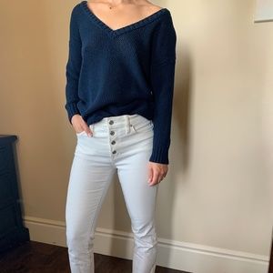 Navy Knit V-Neck Sweater
